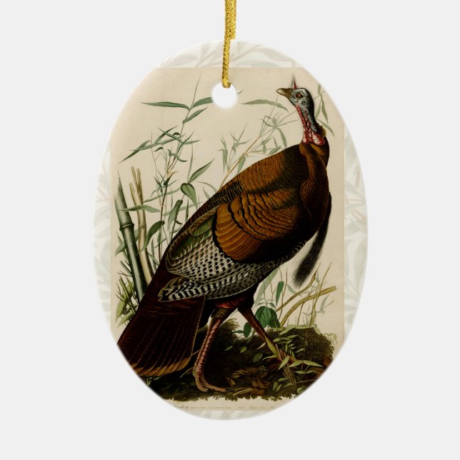 Turkey Wild Audubon Bird Painting Ceramic Ornament (Front)