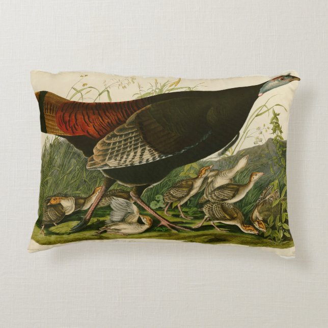 Turkey Wild Audubon Bird Painting Decorative Pillow (Back)