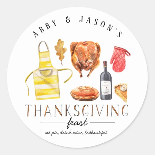 Turkey Wine  Pie  Friendsgiving Thanksgiving Classic Round Sticker