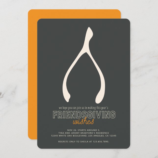 Turkey Wishbone Modern Friendsgiving Invitation (Front/Back)