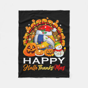 Turkey Witch Volleyball Ball Xmas Lights Hallothan Fleece Blanket