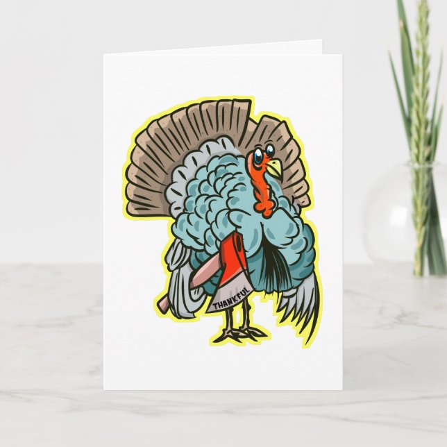 Turkey with an ax funny thanksgiving holiday card (Front)
