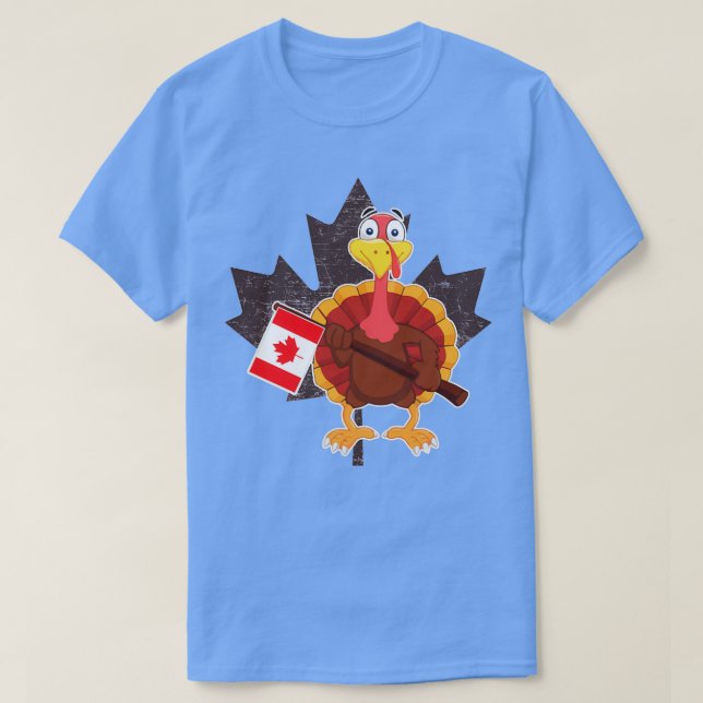 Turkey With Canada Flag Cool Canadian Thanksgiving T-Shirt (Design Front)