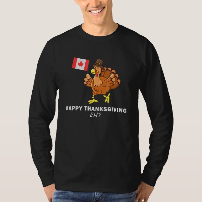 Turkey With Canada Flag Cool Canadian Thanksgiving T-Shirt (Front)