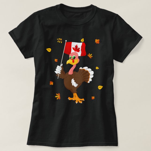 Turkey With Canada Flag Cool Canadian Thanksgiving T-Shirt (Design Front)