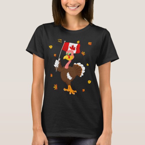 Turkey With Canada Flag Cool Canadian Thanksgiving T_Shirt