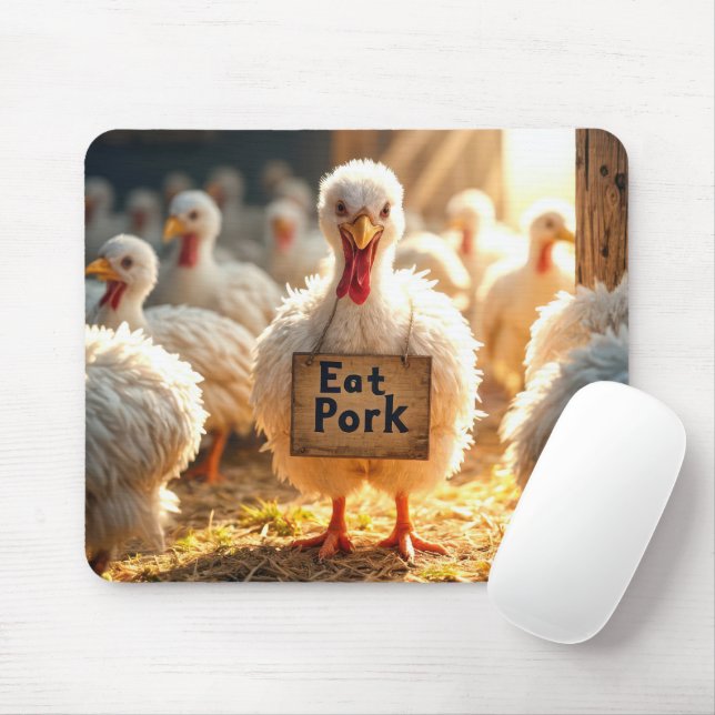 Turkey With "Eat Pork" Sign Mouse Pad (With Mouse)