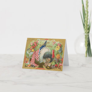 Turkey with Flag - Thanksgiving Greeting Card