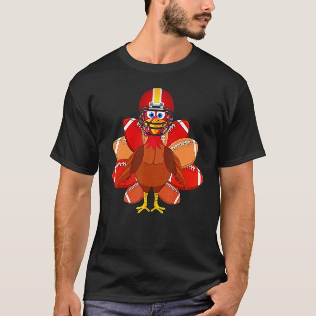 Turkey With Football Thankful Thanksgiving Christm T-Shirt (Front)