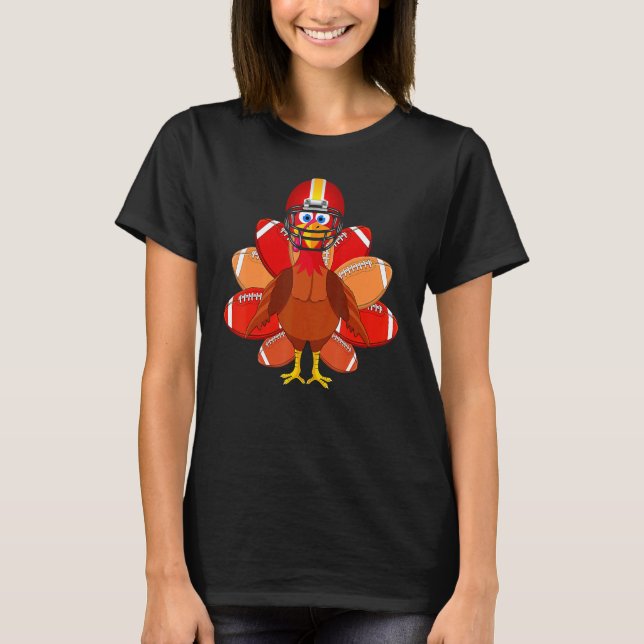 Turkey With Football Thankful Thanksgiving Christm T-Shirt (Front)