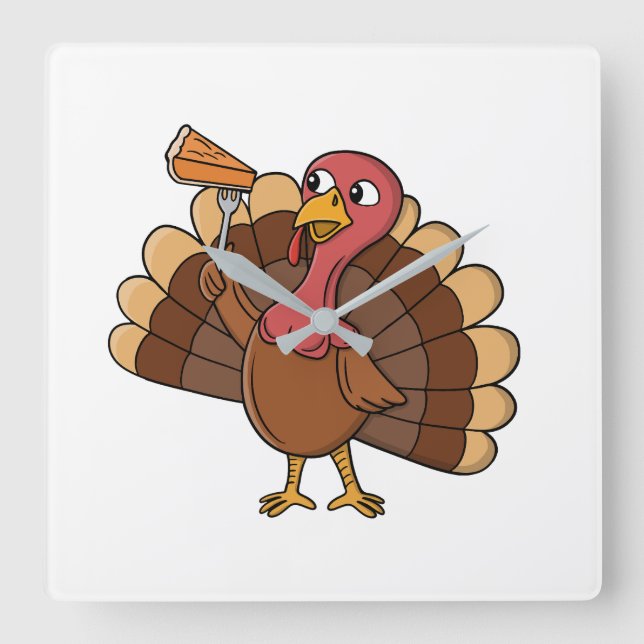 Turkey With Pie Slice Square Wall Clock (Front)