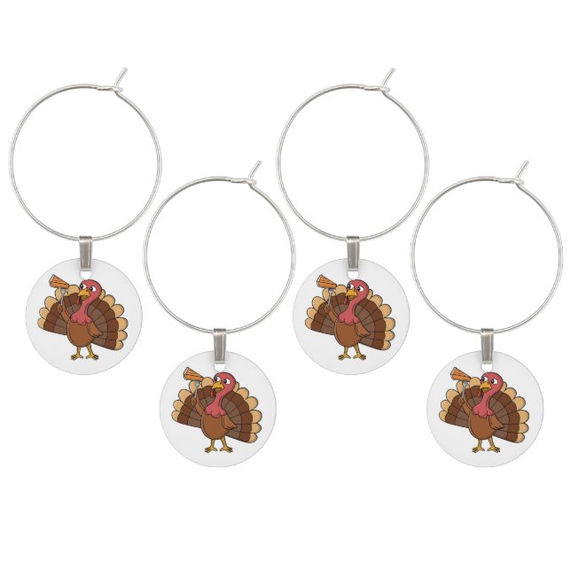 Turkey With Pie Slice Wine Charm (Staggered)