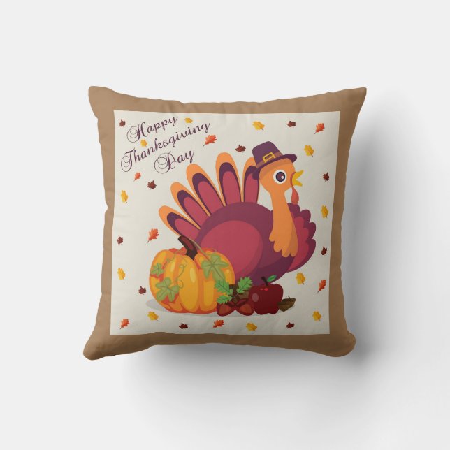 Turkey With Pilgrim's Hat  Pillow (Back)