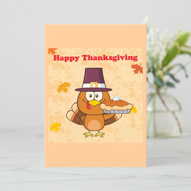 Turkey with Pumpkin Pie Happy Thanksgiving Invitation (Creator Uploaded)