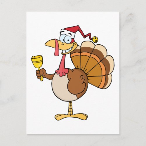 Turkey With Santa Hat Holiday Postcard