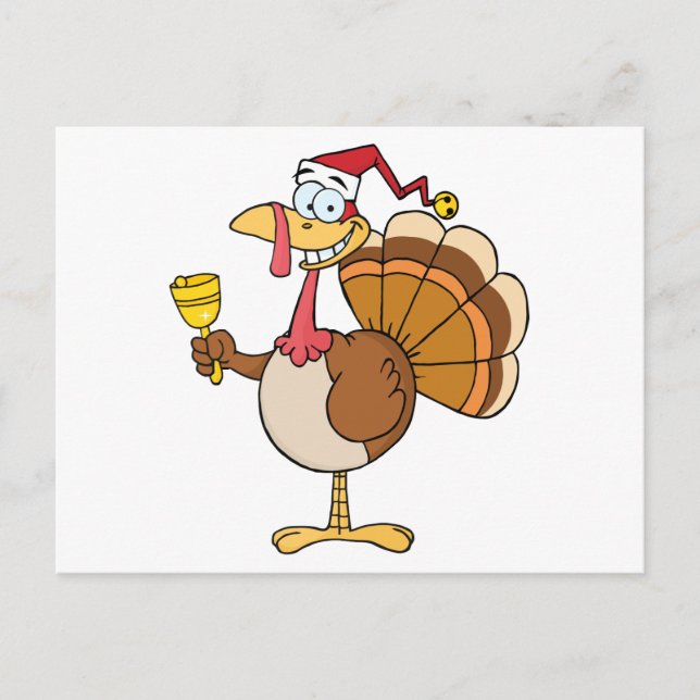 Turkey With Santa Hat Holiday Postcard (Front)