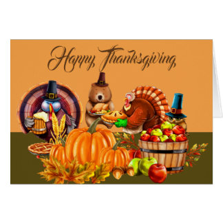 Turkeys and Bear Thanksgiving Bounty Cards