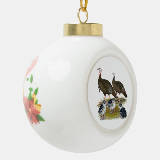 Turkeys Eastern Wild Family Ceramic Ball Christmas Ornament (Left)