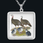 Turkeys Eastern Wild Family Silver Plated Necklace<br><div class="desc">The eastern is the largest race of the wild turkey clan.  They are also the darkest wild turkey subspecies.  Lively,  hardy little poults complete the family.</div>