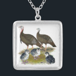 Turkeys Eastern Wild Family Silver Plated Necklace<br><div class="desc">The eastern is the largest race of the wild turkey clan.  They are also the darkest wild turkey subspecies.  Lively,  hardy little poults complete the family.</div>