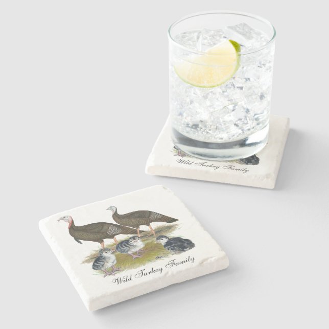 Turkeys Eastern Wild Family Stone Coaster (Side)