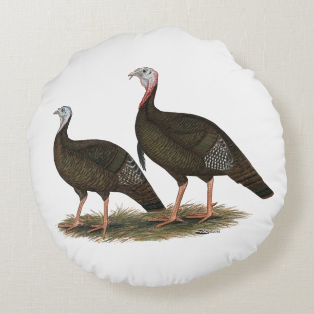 Turkeys Eastern Wild Pair Round Pillow (Back)