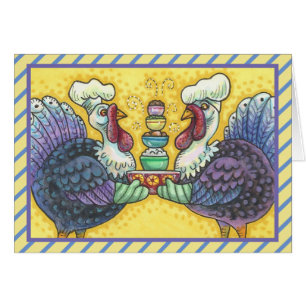 TURKEYS IN KITCHEN THANKSGIVING GREETING CARD B
