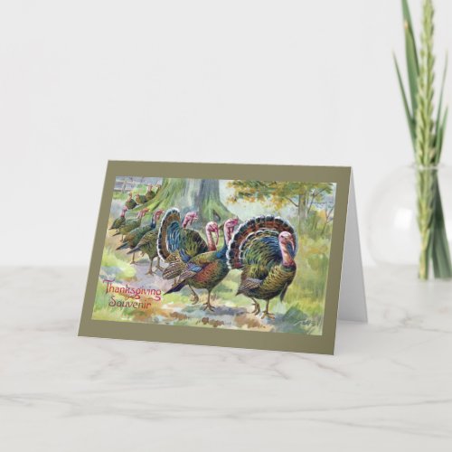 Turkeys On The Move Vintage Thanksgiving Holiday Card