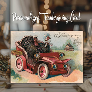 Turkeys Riding in a Car Vintage Thanksgiving Card