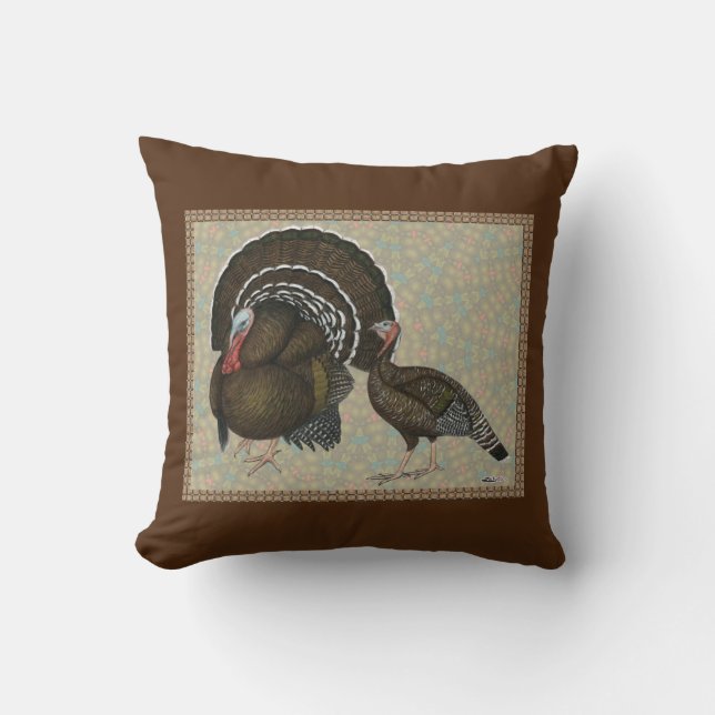 Turkeys Standard Bronze Portrait Throw Pillow (Front)