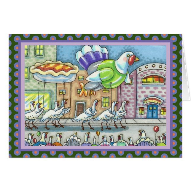 TURKEY'S THANKSGIVING PARADE PUMPKIN PIE BALLOON CARDS (Front Horizontal)