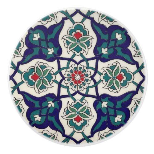 Turkis Blue Ceramic Floral Ceramic Knob