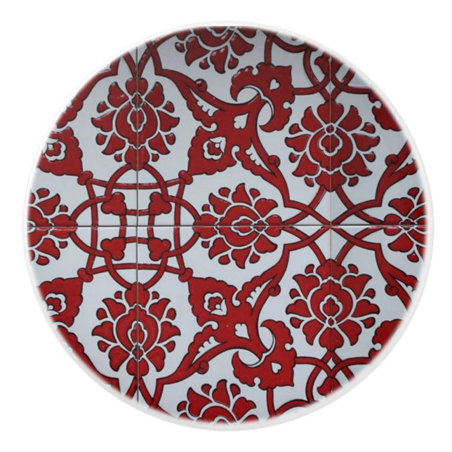 Turkis Red Ceramic Floral Ceramic Knob (Front)