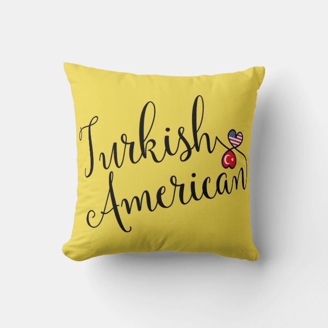 Turkish American Entwined Hearts Throw Cushion (Front)