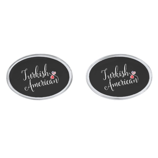 Turkish American Flag Heart, Turkey Cufflinks (Front)