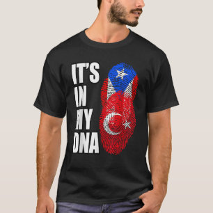 Turkish And Puerto Rican Mix Heritage DNA Flag  T-Shirt