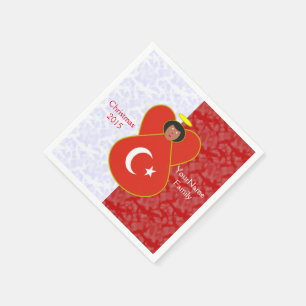 Turkish Angel Flag on Red and White Personalized  Paper Napkins