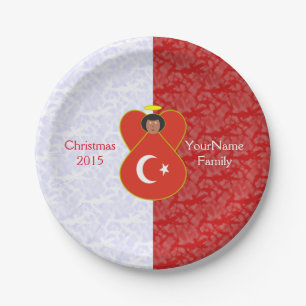 Turkish Angel Flag on Red and White Personalized  Paper Plates