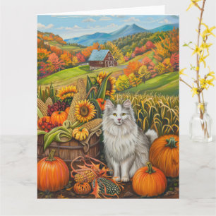 Turkish Angora Cat Autumn Harvest Thanksgiving Card