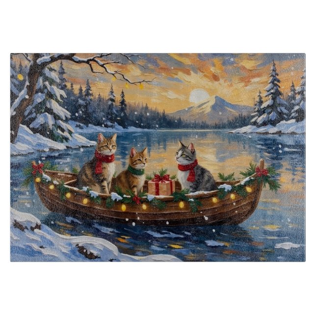 Turkish Angora Cat Christmas Boat Holiday Cutting Board (Front)