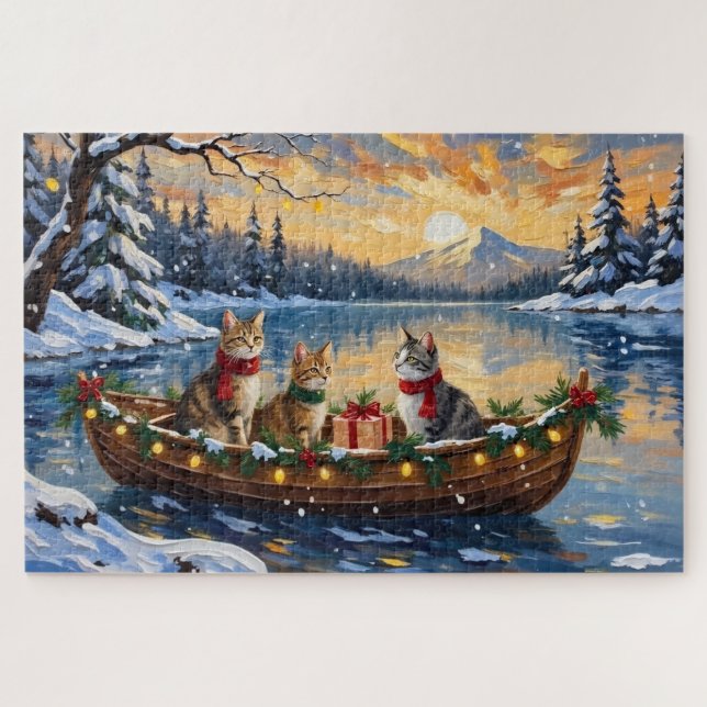 Turkish Angora Cat Christmas Boat Holiday Jigsaw Puzzle (Horizontal)