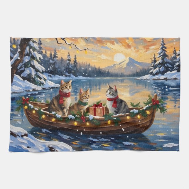 Turkish Angora Cat Christmas Boat Holiday Kitchen Towel (Horizontal)