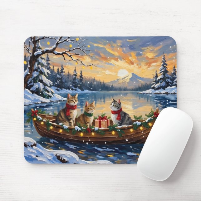 Turkish Angora Cat Christmas Boat Holiday Mouse Pad (With Mouse)