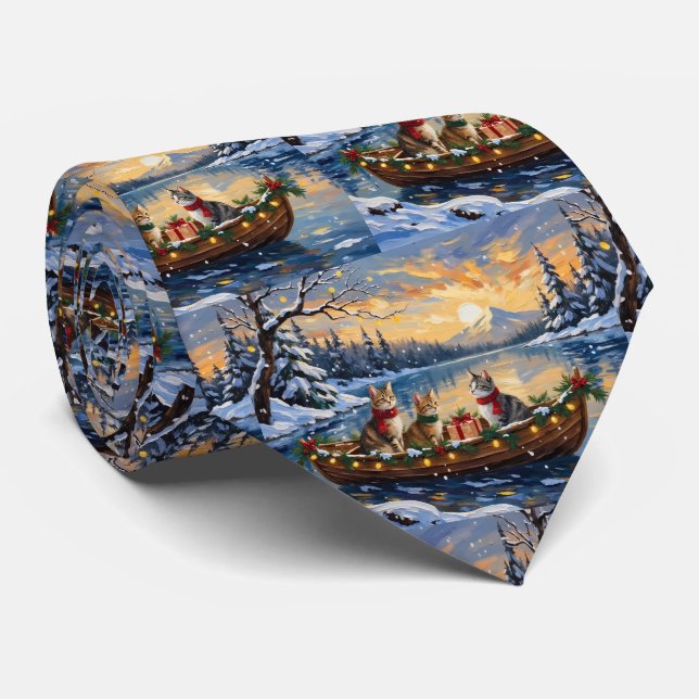 Turkish Angora Cat Christmas Boat Holiday Neck Tie (Rolled)