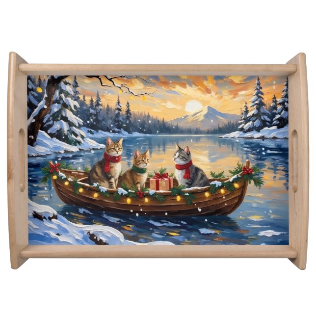 Turkish Angora Cat Christmas Boat Holiday Serving Tray (Front)