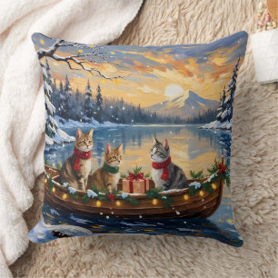 Turkish Angora Cat Christmas Boat Holiday Throw Pillow