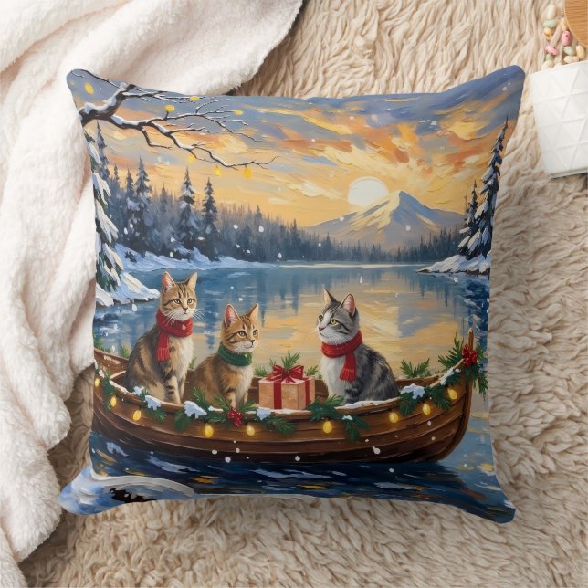 Turkish Angora Cat Christmas Boat Holiday Throw Pillow (Blanket)