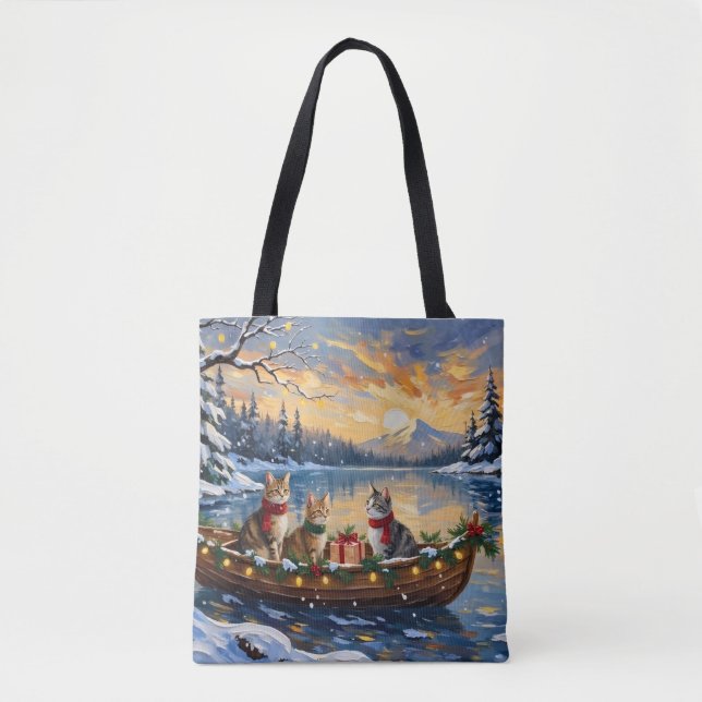 Turkish Angora Cat Christmas Boat Holiday Tote Bag (Front)