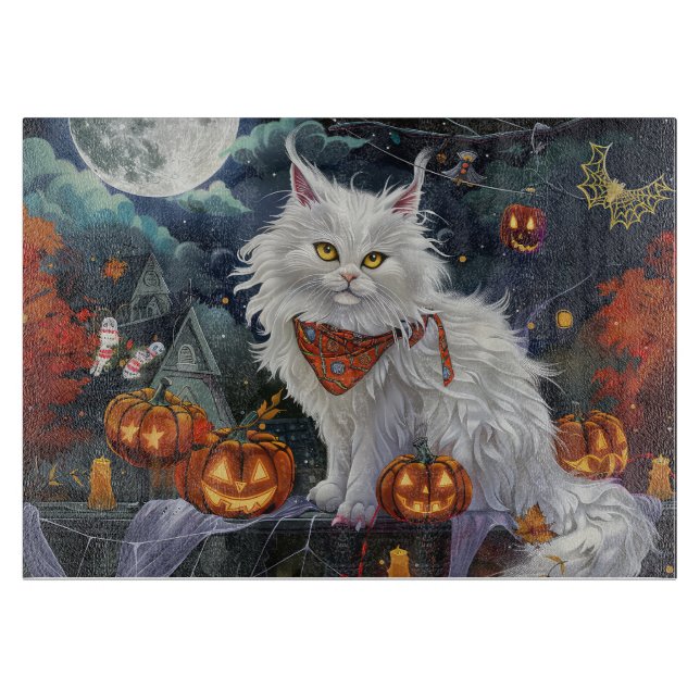 Turkish Angora Cat Halloween Spooky Cutting Board (Front)