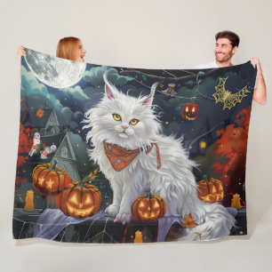Turkish Angora Cat Halloween Spooky Fleece Blanket